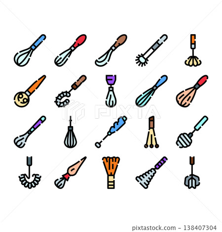 Collection of kitchen whisks and mixing utensils seamless pattern Collection of kitchen whisks and mixing utensils seamless pattern 138407304