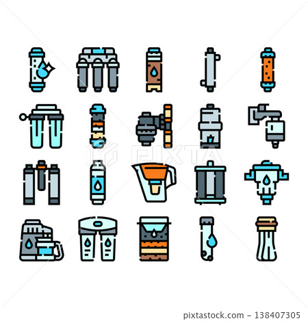 Water filtration systems collection purifying drinking liquid 138407305