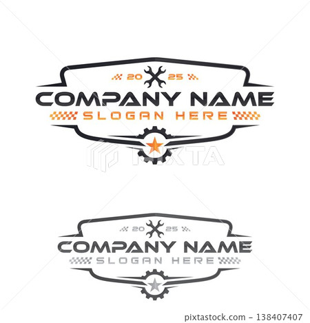 Professional modern emblem automotive logo with gear and wrench symbol 138407407