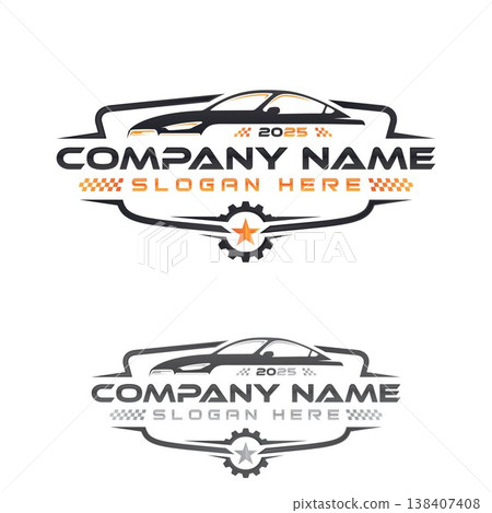 Professional modern emblem automotive logo with gear and silhouette car symbol Professional modern emblem automotive logo with gear and silhouette car symbol 138407408