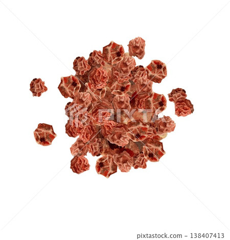 A composition with a bunch of dried red hawthorn or rowan berries. Hand-drawn watercolor drawing on an isolated background. Simple clip art of healthy fruits for product design. 138407413