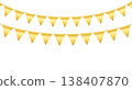 Golden triangle party bunting border. Gold festive flag garland. Birthday party bunting. Yellow flag ribbon chain. Carnival banner. Design element. Vector illustration isolated on white background 138407870