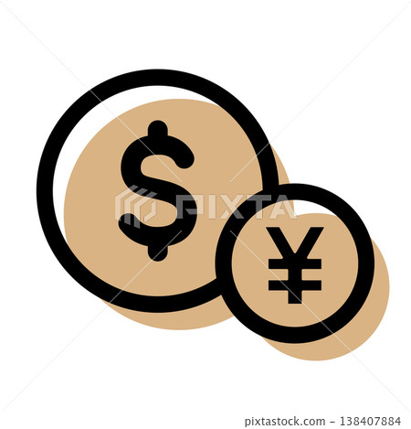 Currency icons representing the dollar and yen (foreign exchange and international trading) Currency icons representing the dollar and yen (foreign exchange and international trading) 138407884