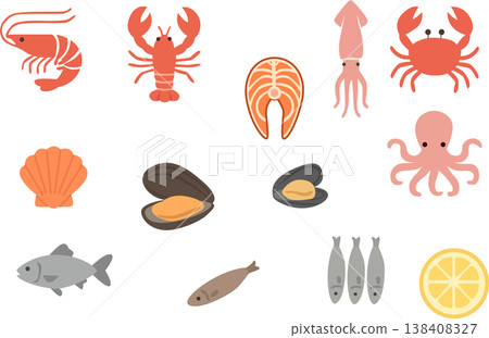 seafood flat icons with long shadow seafood flat icons with long shadow 138408327