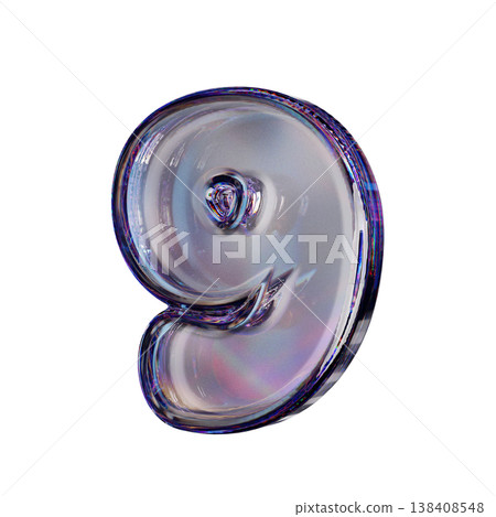 Crystal clear bubble font Number 9 NINE 3D 138408548