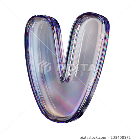 Crystal clear bubble font Letter V 3D 138408571