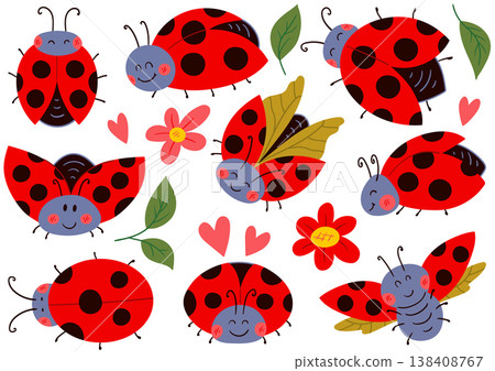 A set of cartoon ladybug A set of cartoon ladybug 138408767