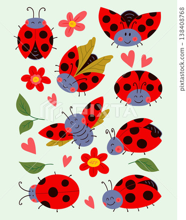 A set of cartoon ladybug A set of cartoon ladybug 138408768