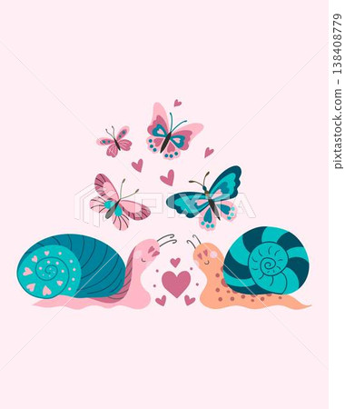 Cute romantic illustration. Pastel background, playful cartoon style 138408779