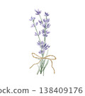 Watercolor bouquet of lavender flowers with a rope bow, isolated on white background. Hand drawn violet floral arrangement, organic cosmetic ingredient for wellness spa aroma branding. Watercolor bouquet of lavender flowers with a rope bow, isolated on white background. Hand drawn violet floral arrangement, organic cosmetic ingredient for wellness spa aroma branding. 138409176