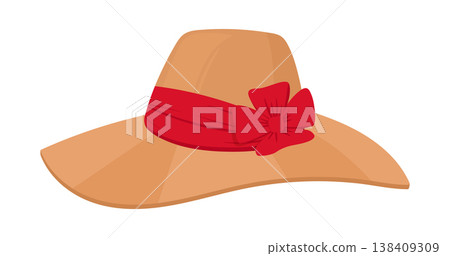 Cartoon retro female hat. Elegant vintage ladies fashion accessory flat vector illustration. Retro headwear isolated on white 138409309