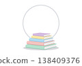 Stack of colorful books with clean minimal style and soft pastel tones, featuring empty circular space above for copy, perfect for education themes, learning content, and modern design backgrounds. 138409376