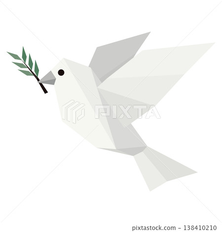 Polygon peace dove with olive branch isolated on white square background Polygon peace dove with olive branch isolated on white square background 138410210
