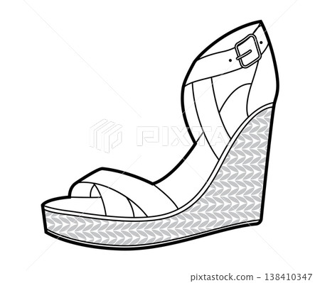 Cork wedge sandal shoe women single line. Cross strap wedge sandal for vacation dinner relaxed look. Technical fashion Cork wedge sandal shoe women single line. Cross strap wedge sandal for vacation dinner relaxed look. Technical fashion 138410347