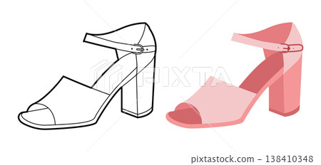 Pink block heel sandal women flat plus line set. Open toe ankle strap dress footwear for city walk wardrobe. Technical Pink block heel sandal women flat plus line set. Open toe ankle strap dress footwear for city walk wardrobe. Technical 138410348