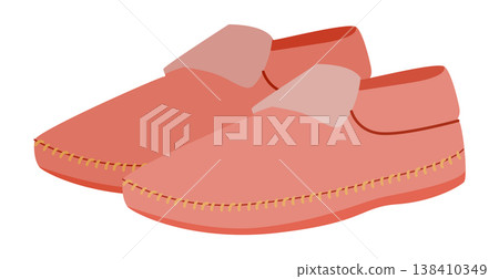Pink moccasin slipper shoe women flat pair. Cozy stitched soft footwear for weekend rest indoor stroll. Technical Pink moccasin slipper shoe women flat pair. Cozy stitched soft footwear for weekend rest indoor stroll. Technical 138410349