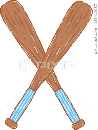 Crossed Baseball Bats Whimsical Hand Drawn 138411087