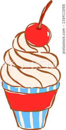 Retro Cupcake with Cherry Whimsical Hand Drawn Retro Cupcake with Cherry Whimsical Hand Drawn 138411098