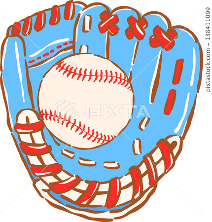 Preppy Red Blue Baseball Glove with Ball Whimsical Hand Drawn Preppy Red Blue Baseball Glove with Ball Whimsical Hand Drawn 138411099