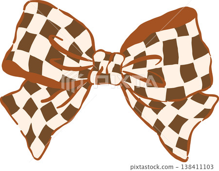 Brown and White Checkered Bow Whimsical Hand Drawn Retro Vintage Gingham Ribbon Brown and White Checkered Bow Whimsical Hand Drawn Retro Vintage Gingham Ribbon 138411103