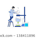 Scientist using test tube to conduct an experiment on lab equipment, displaying focus and precision. This vector illustration highlights scientific research and innovation. 138411896