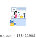 Woman preparing food in kitchen while filming with smartphone on tripod. She holds a spatula, wearing apron, surrounded by cooking ingredients. Perfect for culinary and vlogging themes. 138411908