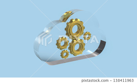 Cloud Computing System with Gear Technology Concept 3d render. 138411963