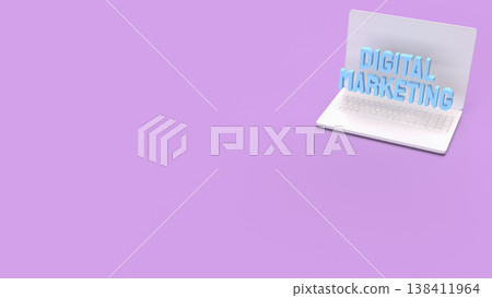 Digital Marketing Concept On Laptop Purple Background 3d render. Digital Marketing Concept On Laptop Purple Background 3d render. 138411964