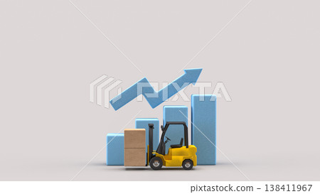 Logistics Growth Concept With Forklift And Rising Chart 3d render. Logistics Growth Concept With Forklift And Rising Chart 3d render. 138411967