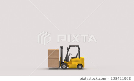 Forklift Carrying Boxes Logistics And Warehouse Concept 3d render. Forklift Carrying Boxes Logistics And Warehouse Concept 3d render. 138411968