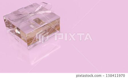Transparent Gift Box With Ribbon On Pink Background 3d render. 138411970