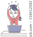 An illustration of a woman panicking and holding her head in her hands after noticing a problem while working on her computer. An illustration of a woman panicking and holding her head in her hands after noticing a problem while working on her computer. 138412082
