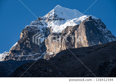 Taboche mountain (6,495 m) seen from Pangboche village in Sagarmatha national park, Nepal. Taboche mountain (6,495 m) seen from Pangboche village in Sagarmatha national park, Nepal. 138412394