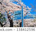 A sign indicating that the cherry blossoms are in full bloom. 138412596