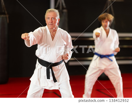 Senior martial artist training kata for healthy aging Senior martial artist training kata for healthy aging 138412932