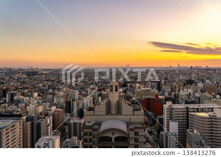 [Kanagawa Prefecture] The cityscape around Kawasaki Station at dusk, as seen from the observation deck of Kawasaki City Hall. 138413276