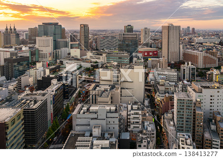 [Kanagawa Prefecture] The cityscape around Kawasaki Station at dusk, as seen from the observation deck of Kawasaki City Hall. 138413277