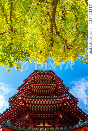 【神奈川縣】川崎大師寺的八角五層寶塔和金燦燦的銀杏樹 【神奈川縣】川崎大師寺的八角五層寶塔和金燦燦的銀杏樹 138413317