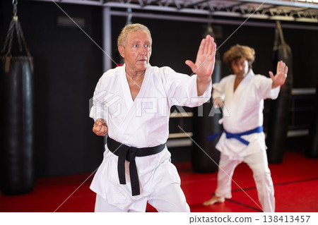 Senior martial artist training kata for healthy aging Senior martial artist training kata for healthy aging 138413457