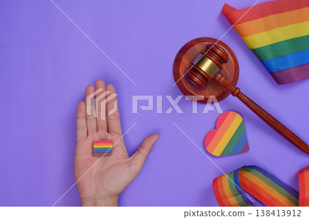LGBTQ Pride Symbols with Gavel and Rainbow Items LGBTQ Pride Symbols with Gavel and Rainbow Items 138413912