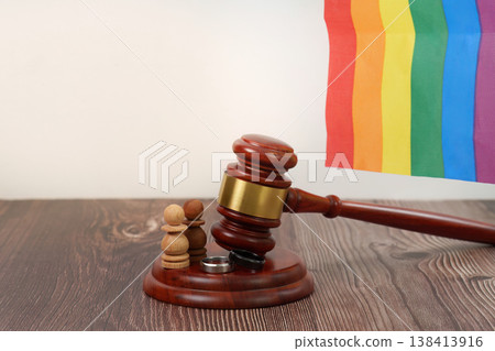 Marriage Equality Representation with Gavel and Pride Flag 138413916