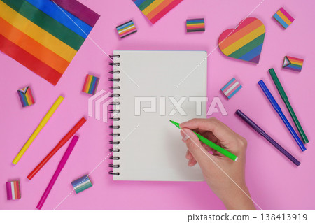 Notebook with LGBTQ pride-themed stationery Notebook with LGBTQ pride-themed stationery 138413919