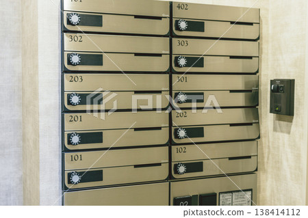 Mailbox in an apartment building 138414112