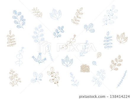 簡單的手繪植物插圖（藍色和棕色） 138414224