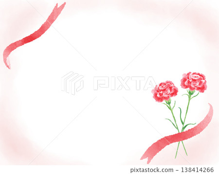 康乃馨和絲帶相框，水彩風格，可愛，風格化，母親節，感謝，禮物 138414266