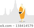 Buddhist Monk with Alms Bowl on transparent background. Concept for religion and buddhism. 138414579