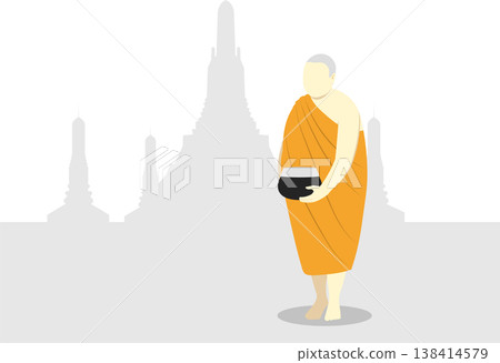 Buddhist Monk with Alms Bowl on transparent background. Concept for religion and buddhism. Buddhist Monk with Alms Bowl on transparent background. Concept for religion and buddhism. 138414579