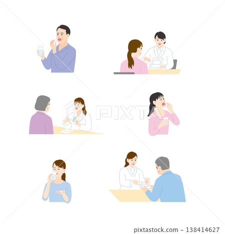 醫療和護理圖標集(住院、諮詢、疫苗接種、抽血) 醫療和護理圖標集(住院、諮詢、疫苗接種、抽血) 138414627