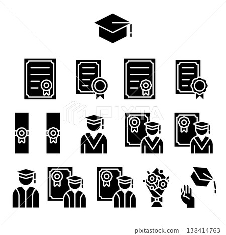 Graduation Icon Set - Glyph 138414763