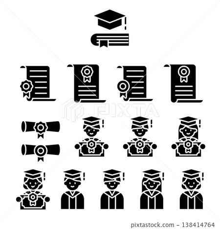 Graduation Icon Set - Glyph 138414764